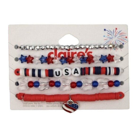 Claires 4th Of July Beaded Bracelet Set With USA Charm & Star Accents - Picture 2 of 5